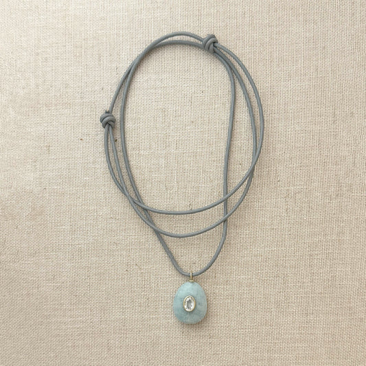 Large Sol Aquamarine Pendant on Grey Nappa Leather Cord