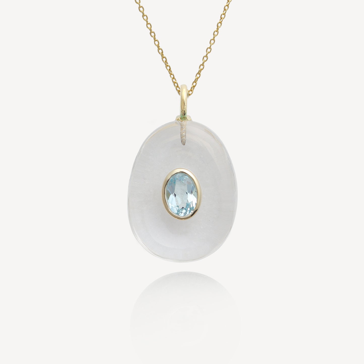 Large Sol Clear Quartz with Blue Topaz Pendant