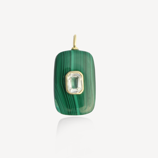 Large Sol Malachite and White Topaz Pendant