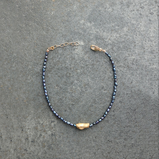 Black Rice Pearl with Nugget Bracelet