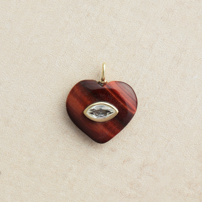 Medium Amie Red Tigers Eye Marquis Heart Pendant