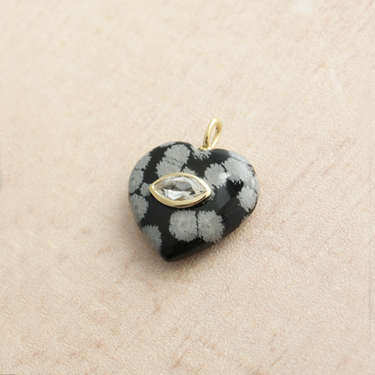 Medium Amie Snowflake Obsidian Marquis Heart Pendant