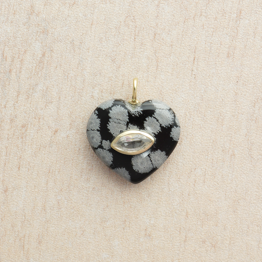 Medium Amie Snowflake Obsidian Marquis Heart Pendant
