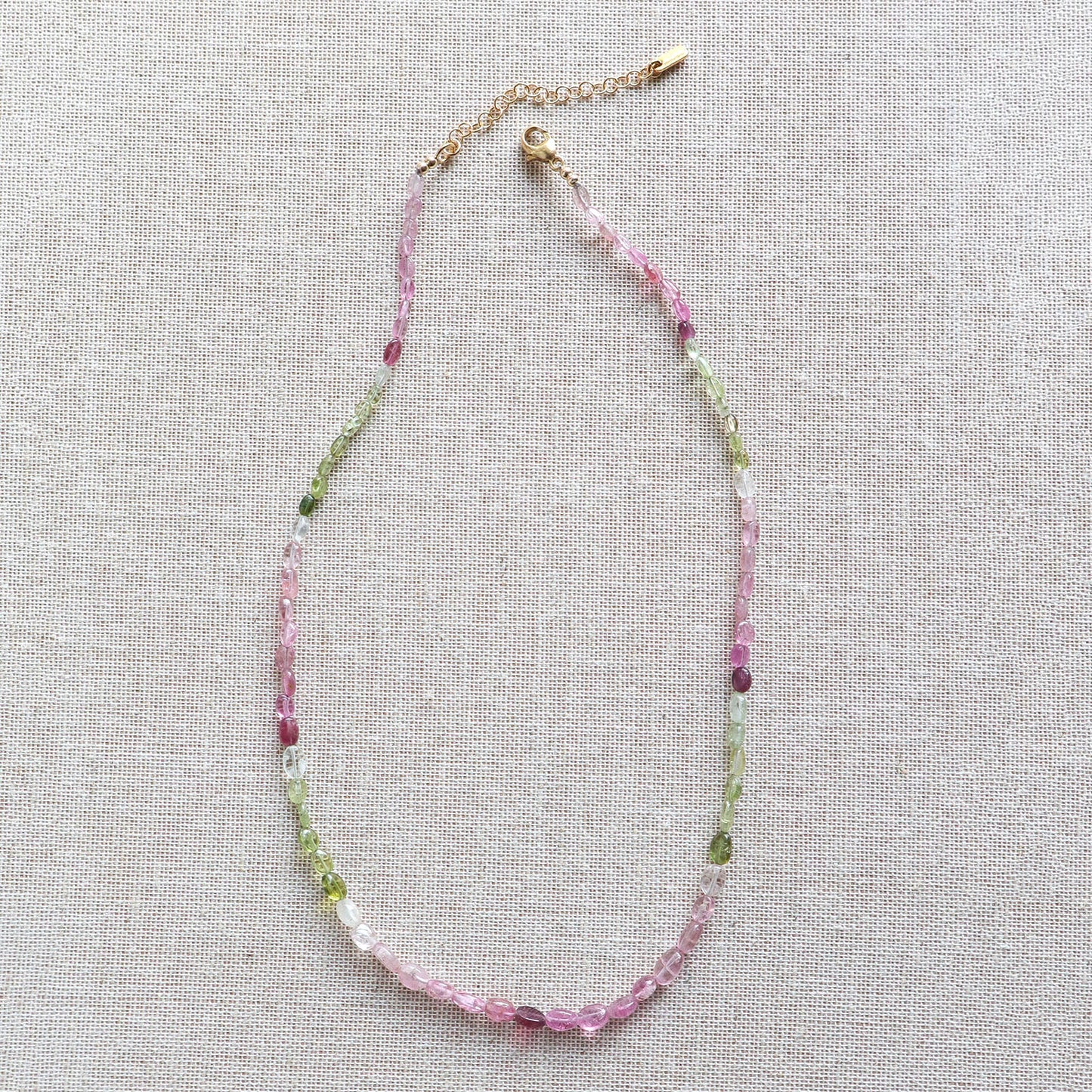 Watermelon Tourmaline Oval Beaded Gemstone Necklace