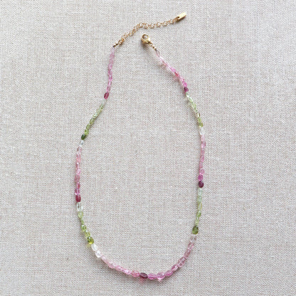 Watermelon Tourmaline Oval Beaded Gemstone Necklace