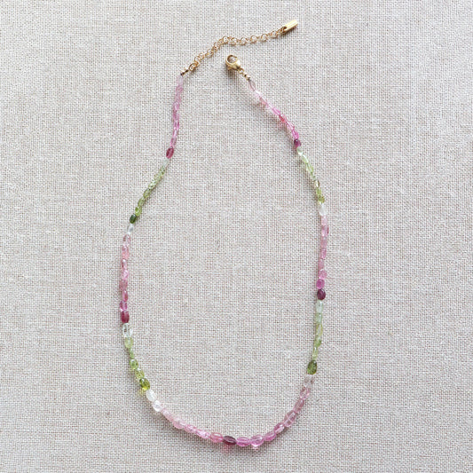 Watermelon Tourmaline Oval Beaded Gemstone Necklace