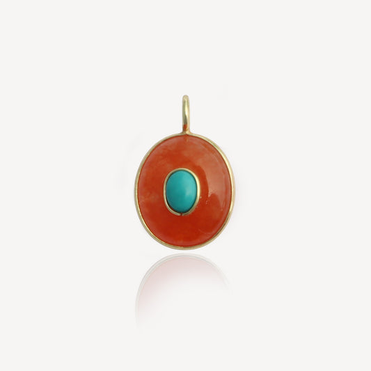 Medium Amie Orange Aventurine with Turquoise Pendant (No Chain)