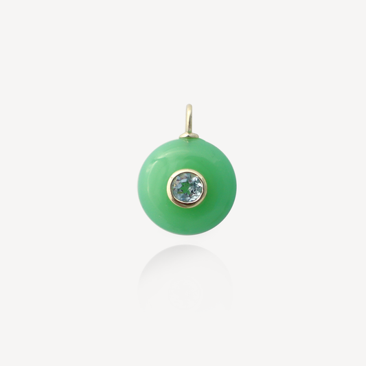 Medium Amie Round Chrysoprase and Blue topaz Pendant (No Chain)