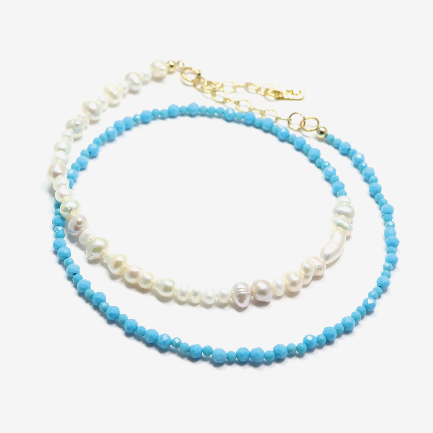 Asymmetrical Pearl and Turquoise Necklace