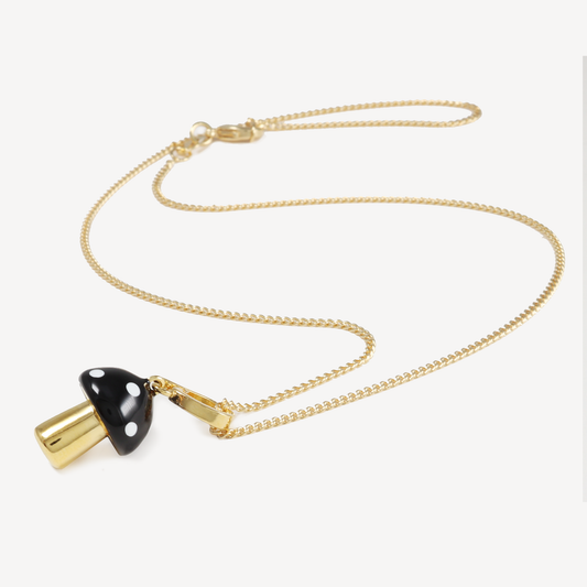 Black Alice Enamel Mushroom Necklace