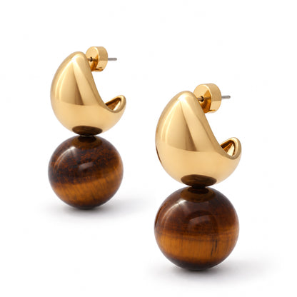 Sadie Tiger Eye Sphere Statement Earrings