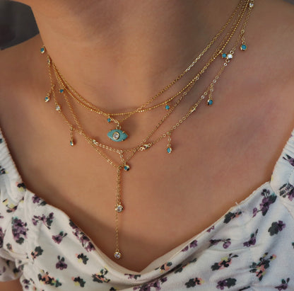 Sky Shaky Bezeled Turquoise and Cz Necklace