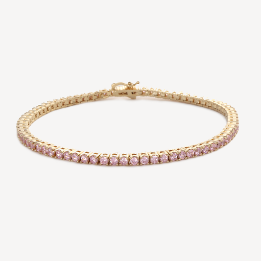 Gold Parker Tennis Bracelet with Pink CZ