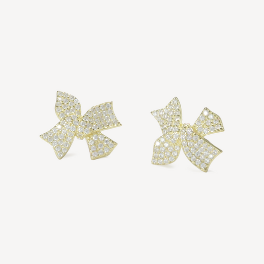 Gold Ribbon Bow Studs