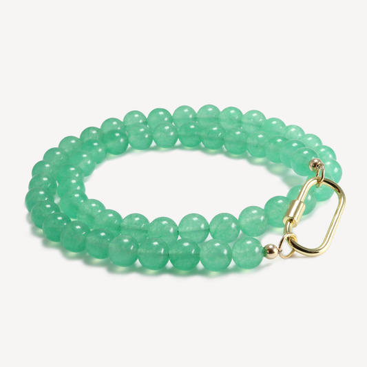 Green Agate Beaded Necklace with Carabiner