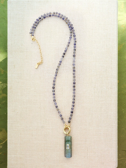 Iolite Beaded Necklace with Labradorite Pendant