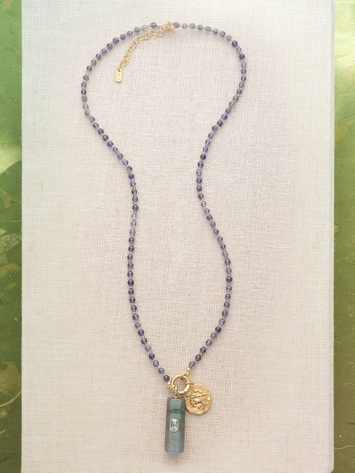 Iolite Beaded Necklace with Labradorite Pendant