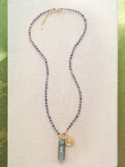Iolite Beaded Necklace with Labradorite Pendant