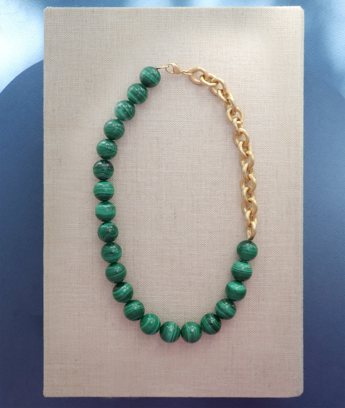 Asymmetrical Malachite Sphere Necklace with Ribbed Chain