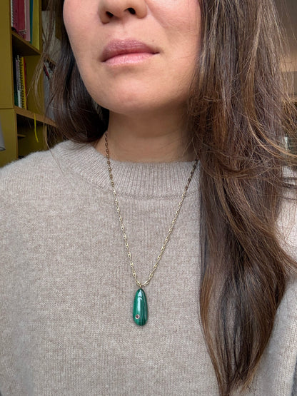 Millie Malachite & Garnet Drop Pendant Necklace