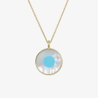 White Mother of Pearl Vera Evil Eye Pendant Necklace