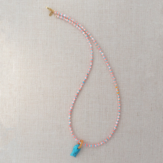 Peach Palma Necklace With Turquoise Quartz Fish