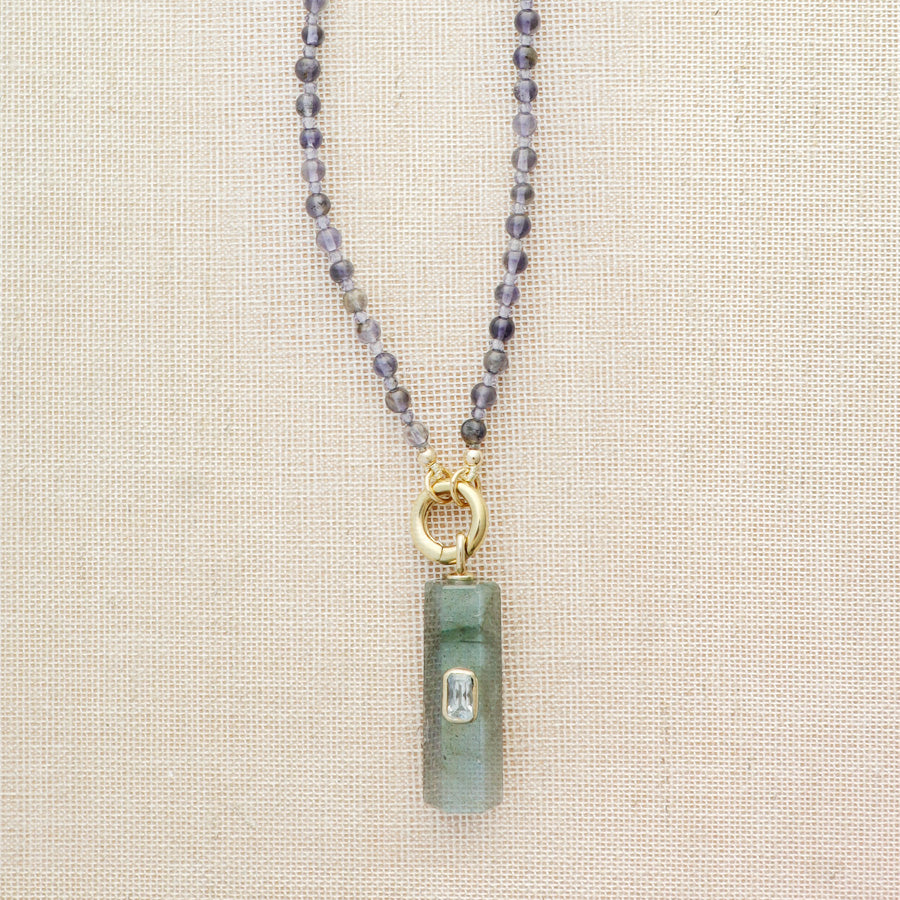Iolite Beaded Necklace with Labradorite Pendant
