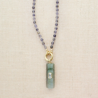 Iolite Beaded Necklace with Labradorite Pendant