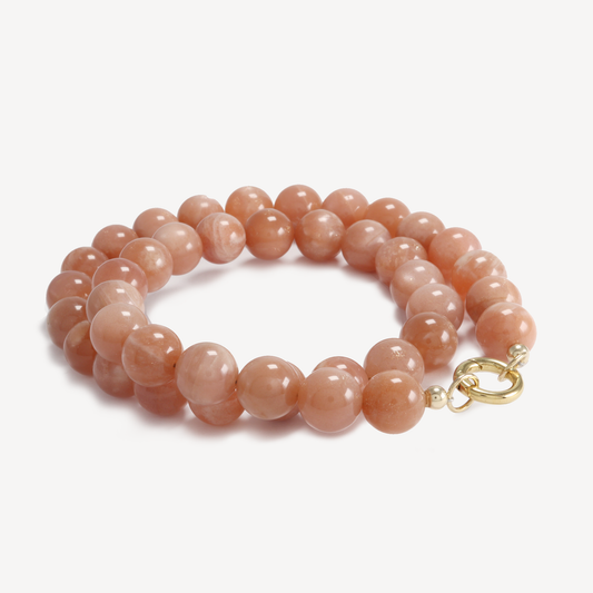 Peach Moonstone Beaded Necklace with Pushclasp