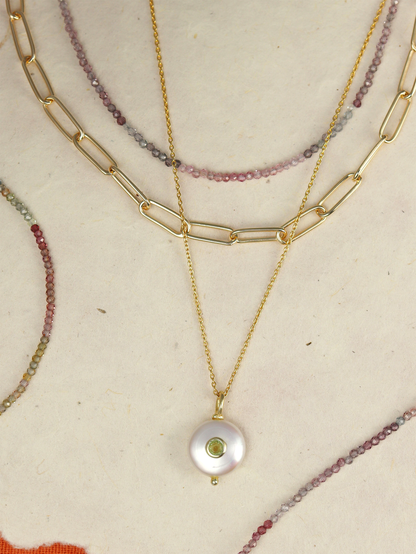 Cherie Mini Pearl & Peridot Pendant Necklace