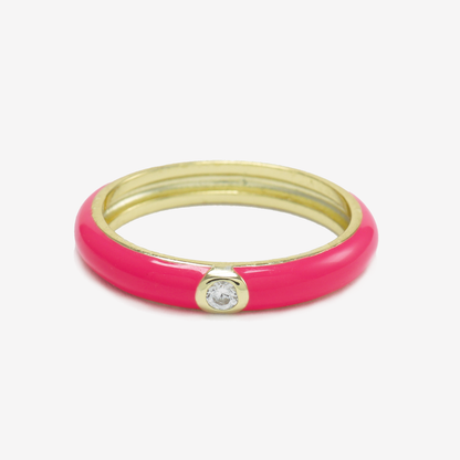 Neon Pink Jelly 14K Gold Plated Sterling Silver Enamel Stacking Ring