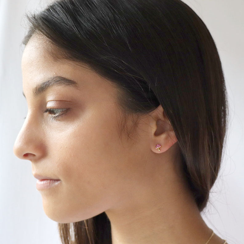 Pink Pave Mini Mushroom Studs