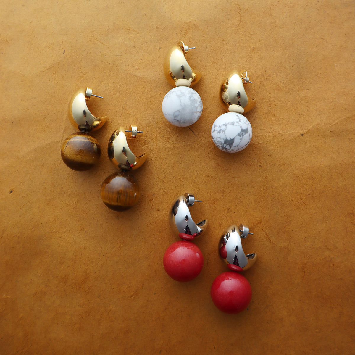 Sadie Tiger Eye Sphere Statement Earrings
