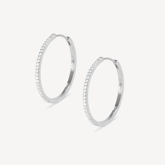 Silver Maya Pave Hoop Earrings