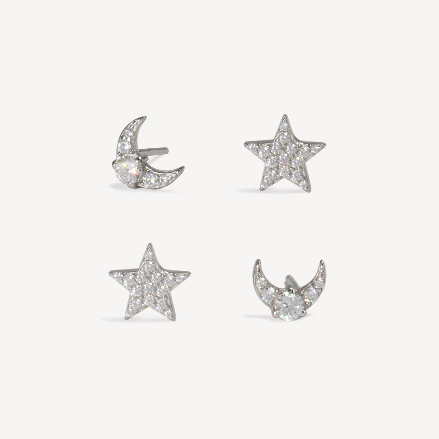 Silver Moon and Star Stud Set