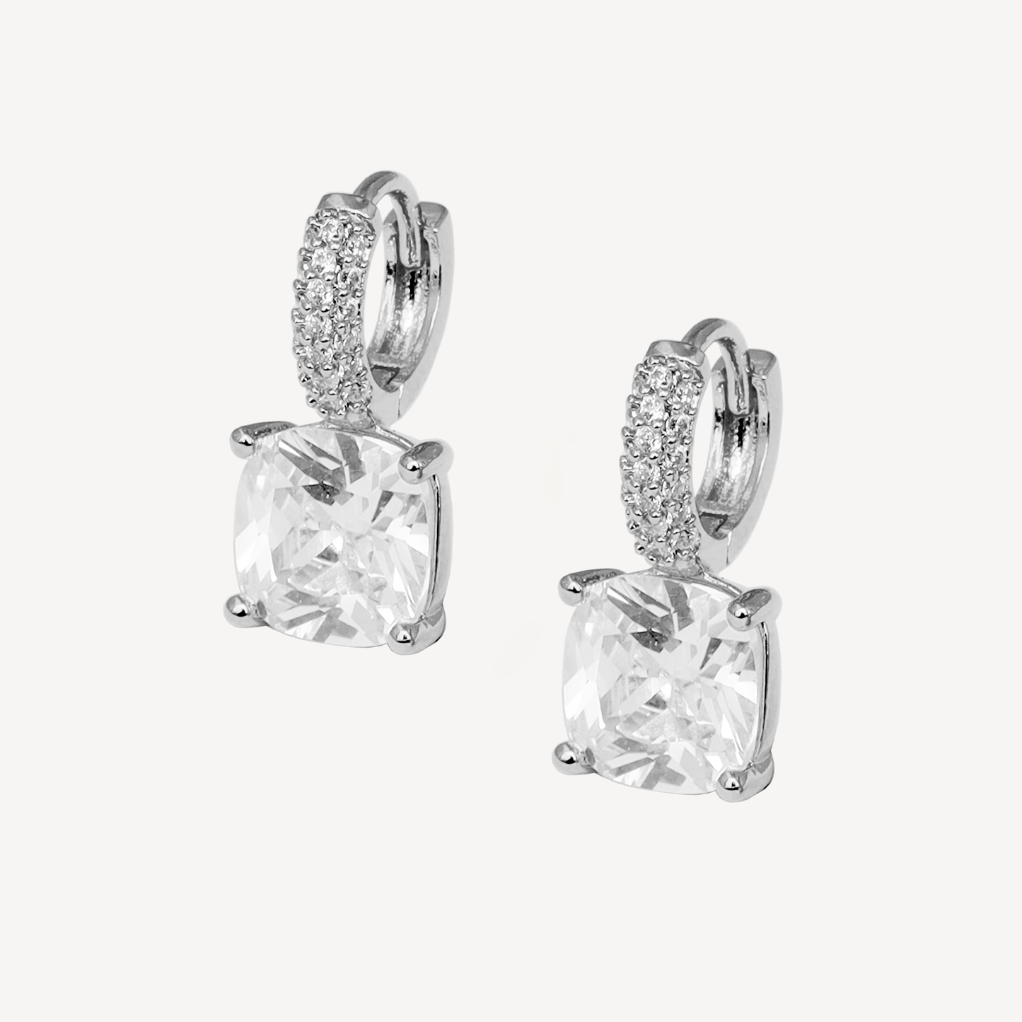 Silver Eliza Cushion Huggie Earrings