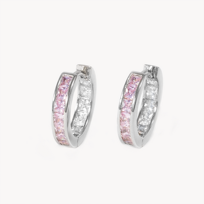 Silver Cher With Pink Crystal Huggies