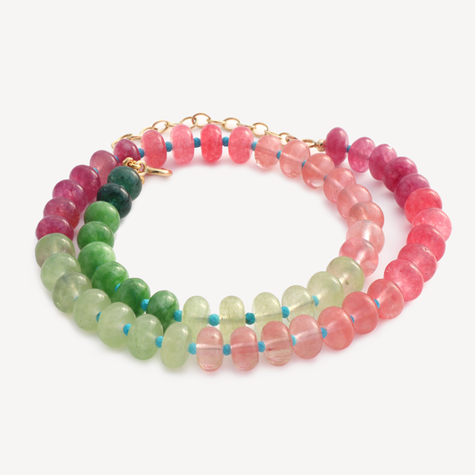 Watermelon Rainbow Jade Beaded Necklace
